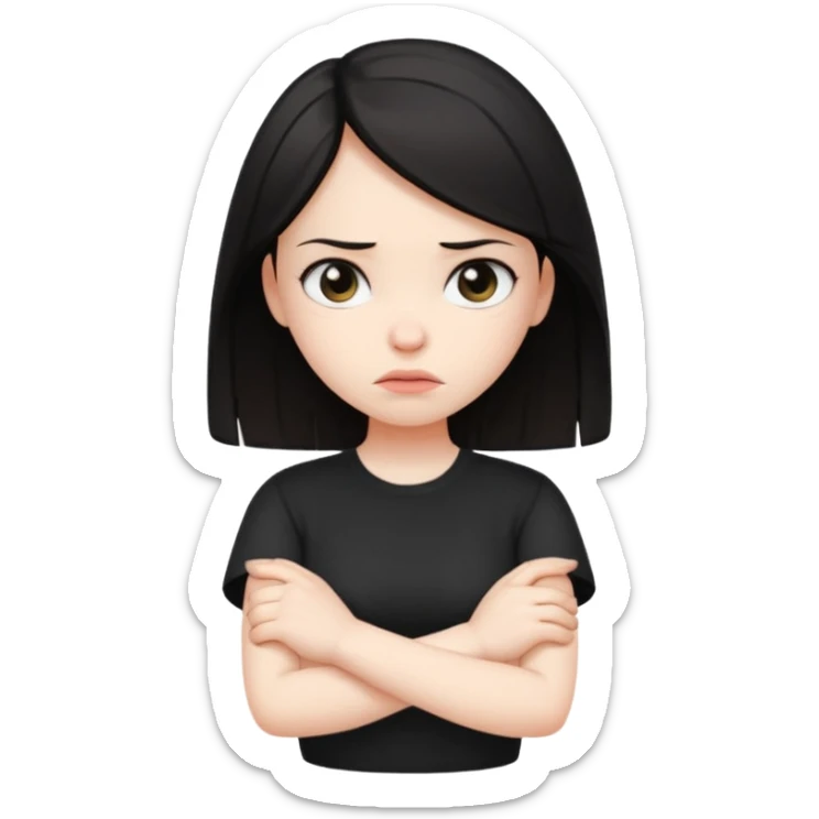 The dark-haired girl folded her arms in front of her chest with a displeased expression on her face sticker