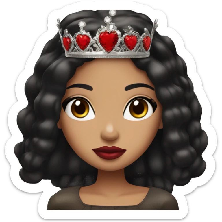 Bratz inspired Girl has straight black hair and dark brown eyes wearing a crown with red lipstick on her lips sticker