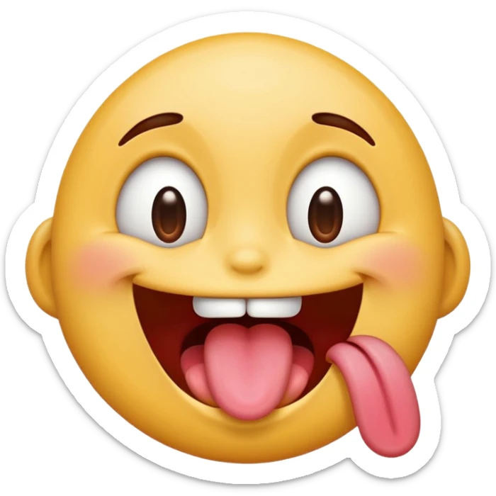 emoji combining drooling, tongue hanging out, and smiling with eyes open, playful and expressive, modern emoji style sticker