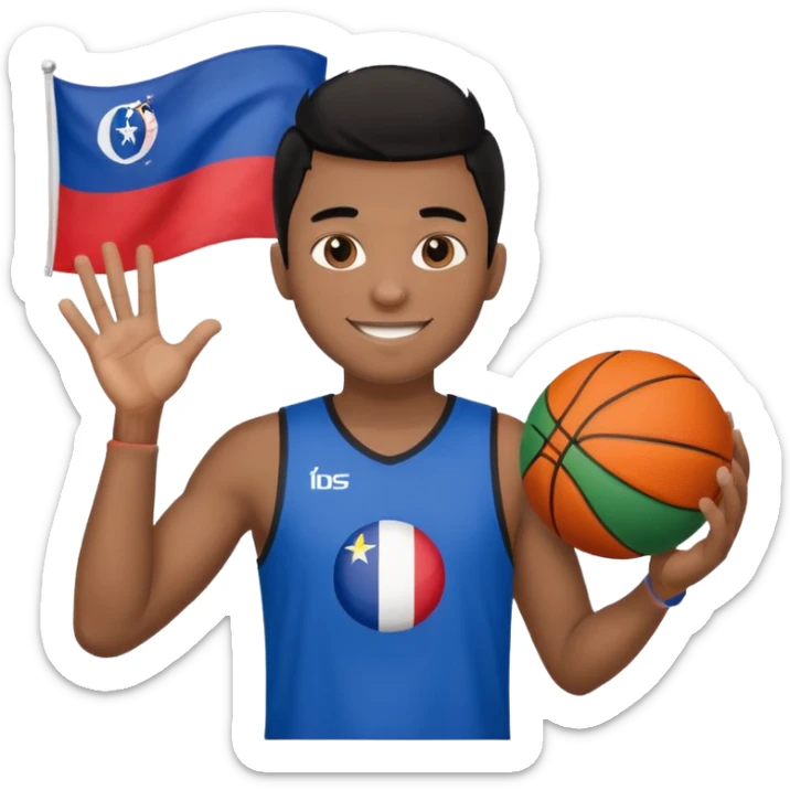 light black skin guy black hair in one hand basketball ball and in othe slovenian flag sticker