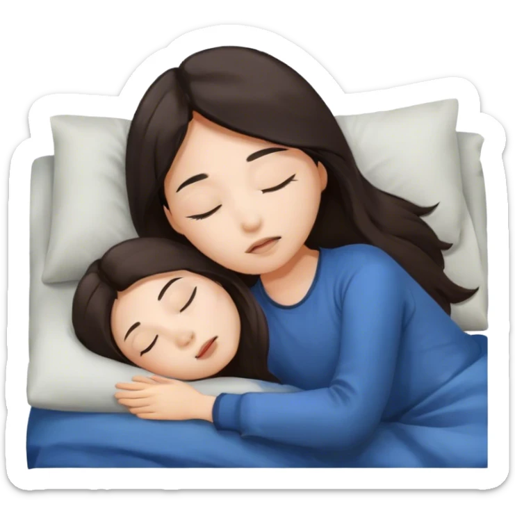 Long hair pretty Asian brunette girl waking up still asleep sticker