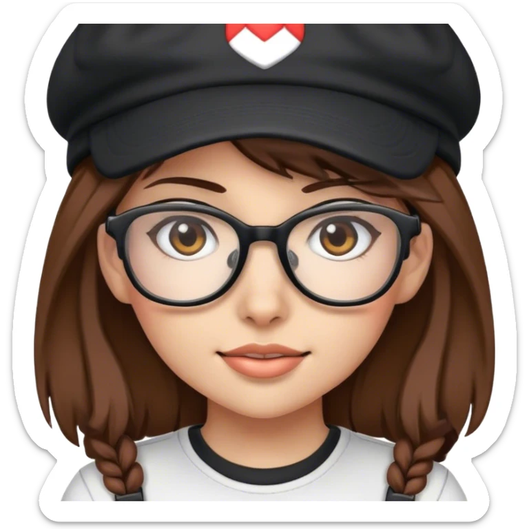 girl gamer with glasses, black cap and brown hair sticker