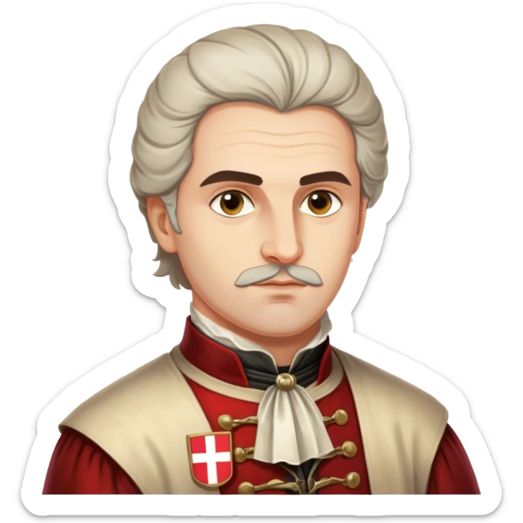 Cinematic Realistic Marko Marulić Portrait Emoji, depicted as a celebrated Croatian writer with a reflective expression and period clothing, rendered with rich textures and warm literary lighting that captures his historical influence. sticker