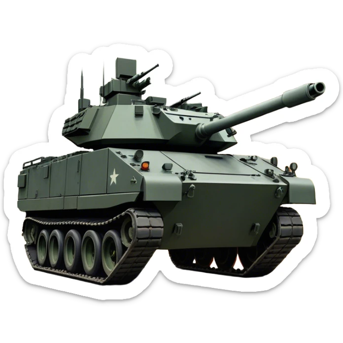 Stryker M1126 (2020) – Cinematic-realistic Stryker M1126 armored personnel carrier, its dark grey-green hull speeding down a war-torn street. The eight large wheels grip the cracked pavement as infantry hunker inside, the turret-mounted .50 cal machine gun scanning rooftops for threats under the eerie glow of distant fires. this tank has wheels and NOT TRACKS sticker