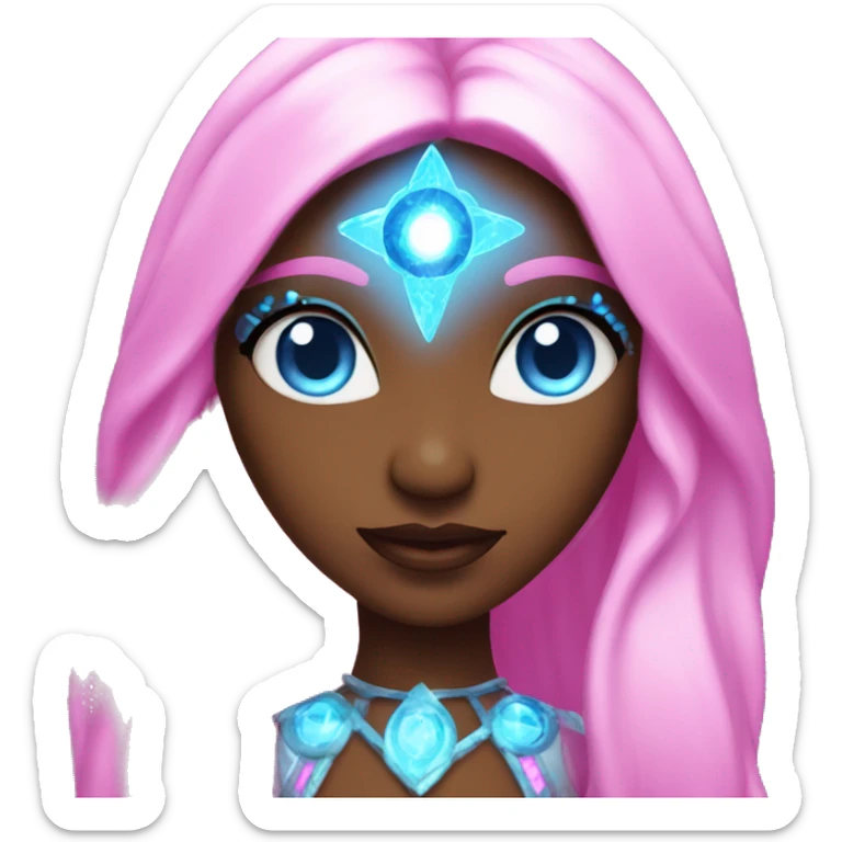 magical diva with pink andromedan skin long hair and blue eyes glowing third eye sticker
