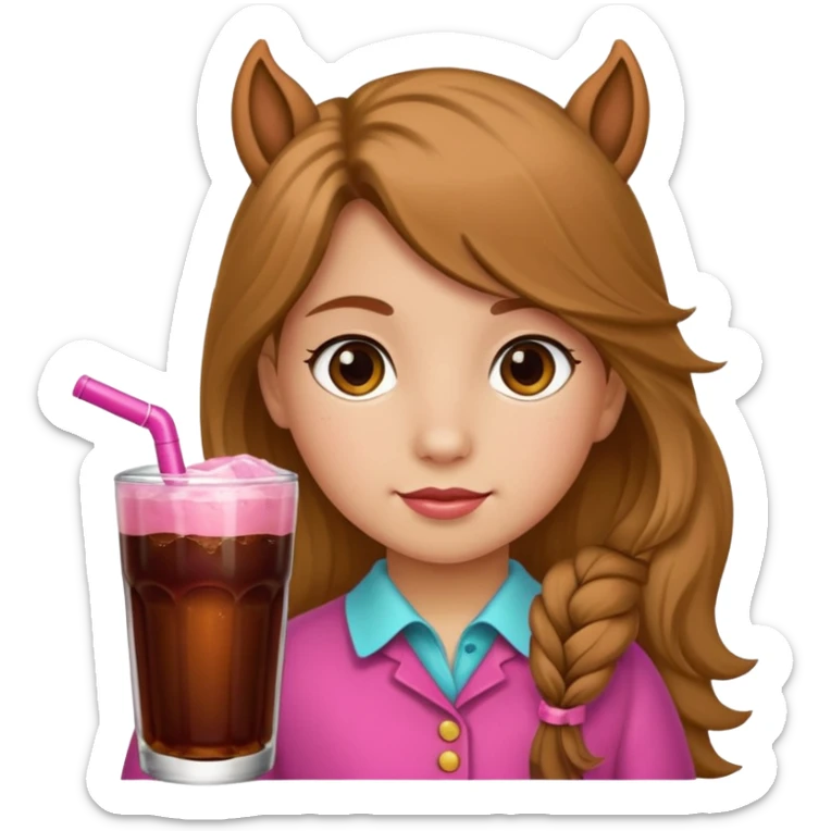 Una niña con pelo mono y que tenga una cola con un moño rosado  sticker