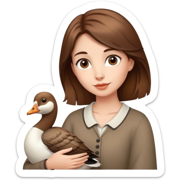 A girl with brown hair and a goose best friend sticker