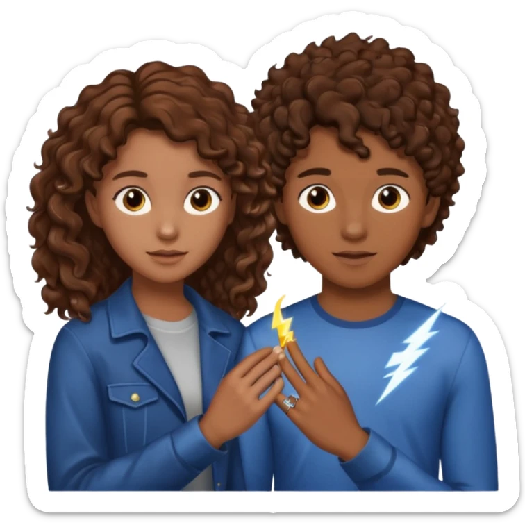 a 15 year old girl with brown curly hair but she has lightnings in it with a brown haired boy who gave her a promise ring sticker