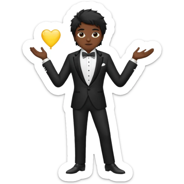 Chico moreno, pelo negro, smoking cuerpo entero pelo revuelto sticker