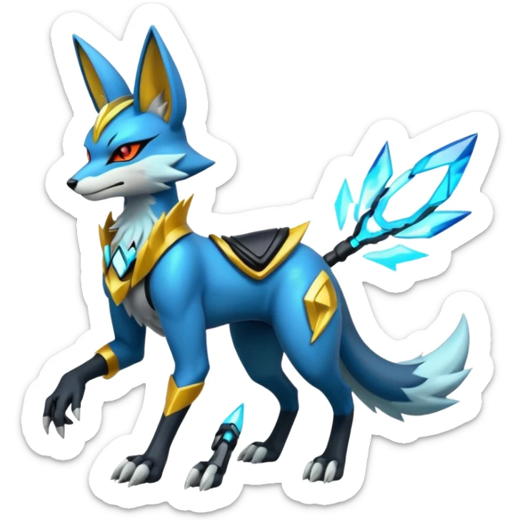 Futuristic modern colorful cyber-Delphox-Zeraora-Lucario-fusion sticker