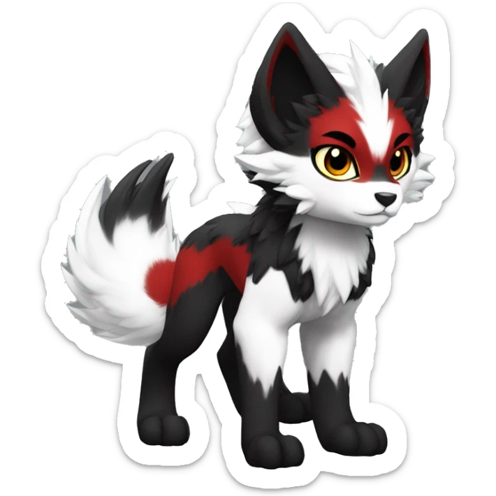 Anthro-Edgy-Cool-Dark-Black-White-Red-Contrast-Colors-Fantasy-Fur-Sona-Chibi-Shiny-Fakémon-Hybrid full body sticker