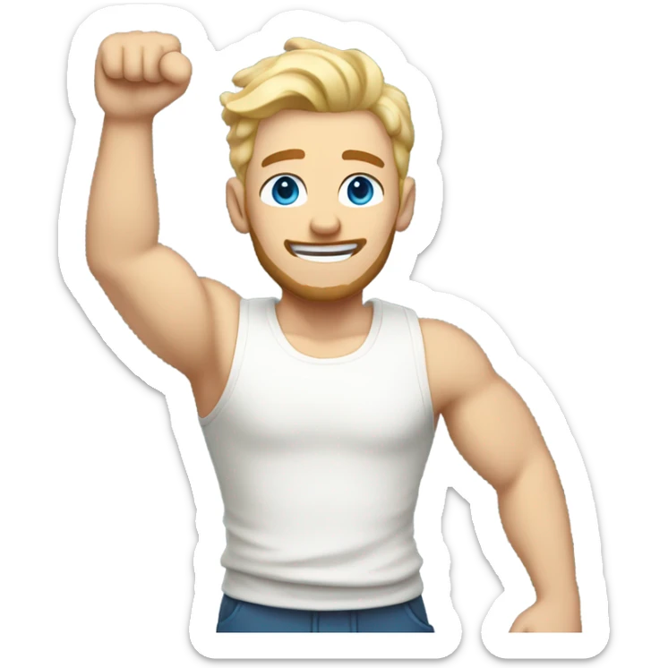full body raised arms light curl blonde 30yo man blue eyed pale skin sticker