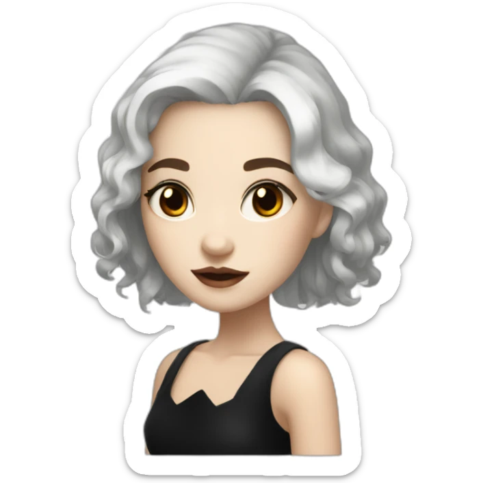 white hair girl with black gothic dress brown eyes with freckles sticker