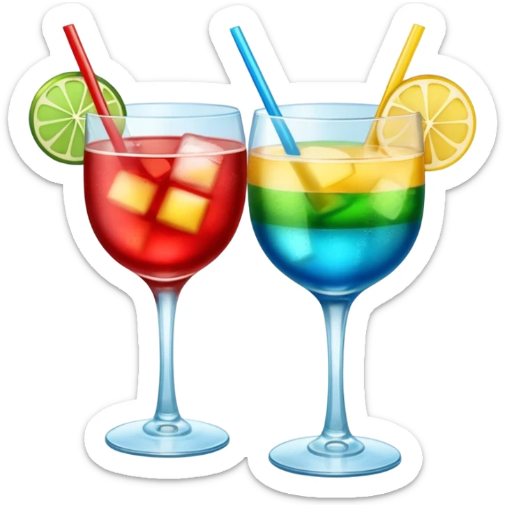 Create an two emoji of red and yellow cocktail, cheers with blue and green cocktail, no skewers sticker
