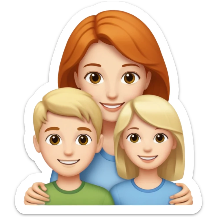 Mulher com menino e menina na frente dela todos com pele branca sticker