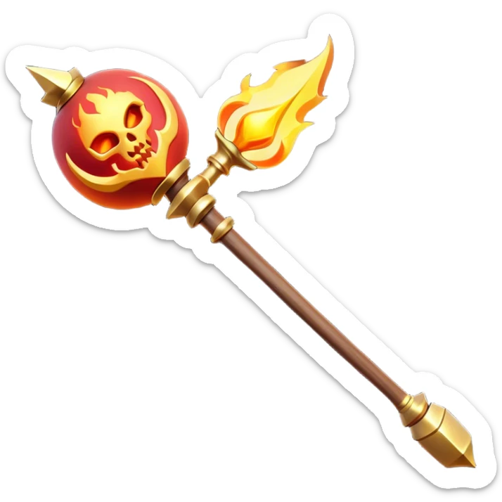 Clash of Clans aesthetic: Cinematic fireball Magic Staff Emoji, rendered in a 3D vector-style similar to standard emojis with minimal shading and bold, simplified shapes. A compact, isometric enchanted staff with intricate runic carvings and a glowing orb at its tip, softly glowing with a mystical arcane charm. Simplified yet unmistakably iconic, highly detailed and consistent, glowing with a soft radiant glow and high shine. Stylized with a touch of legendary sorcery and a soft glowing outline, capturing the essence of a powerful magic staff with a friendly, playful vibe! sticker