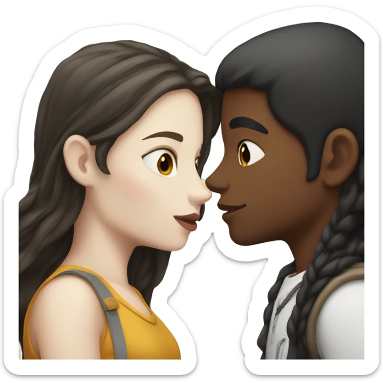 white skin boy with black hair kissing a white skin girl with golden brown hair sticker