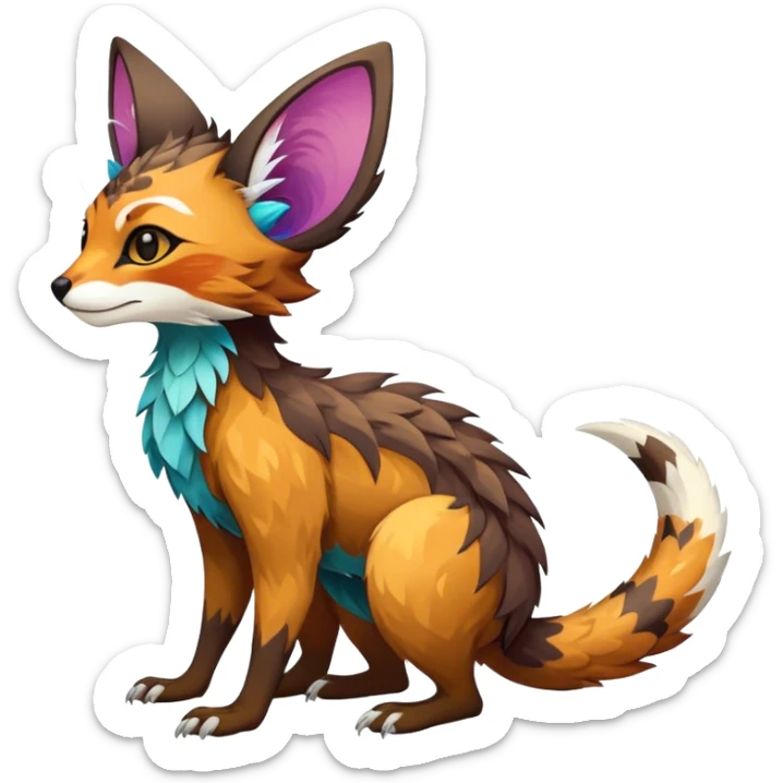 Feral Rare Fantasy vibrant colorful Vernid-Trico-species by LiLaiRa, random markings, tufted tail, tufted ears, full body sticker