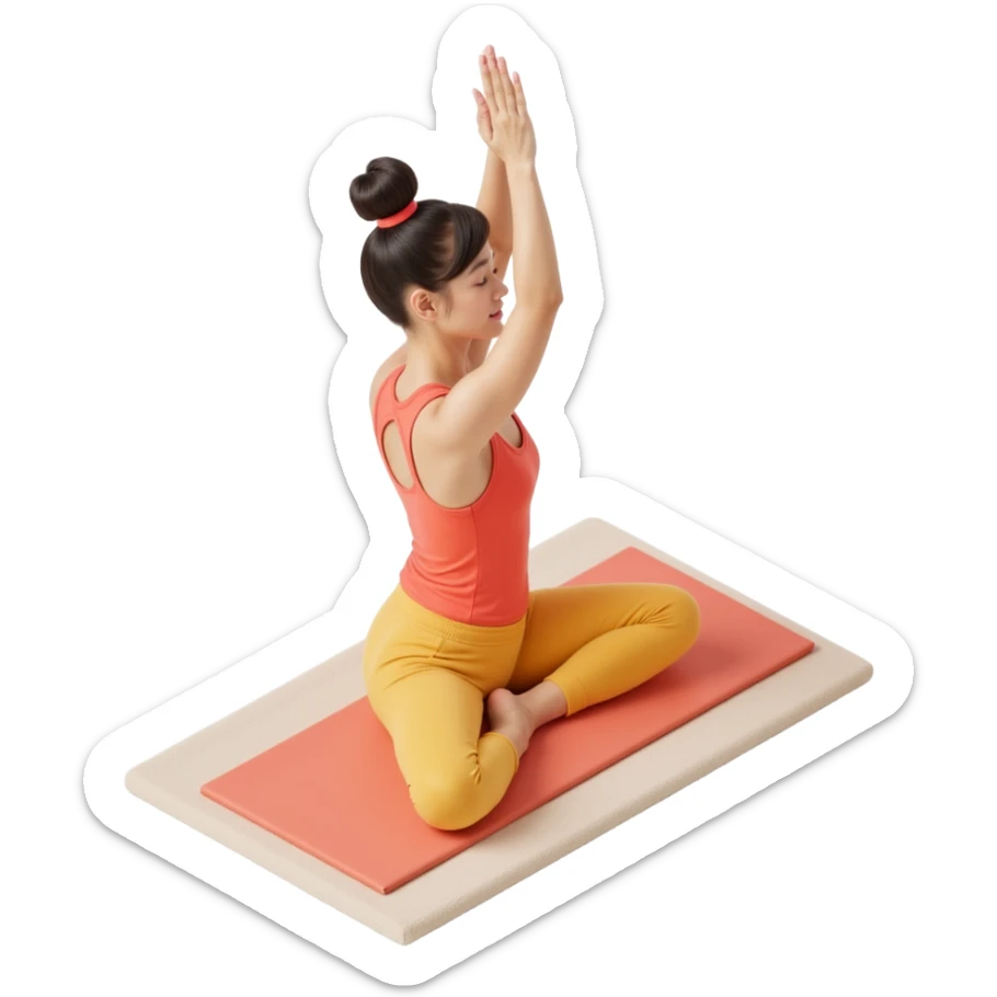 a girl stretching in yoga, skeuomorphism style sticker