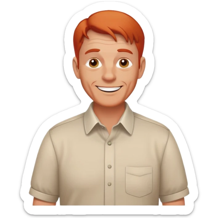 cheerful senior white male, athletic build, receding red hair, professional and friendly, in a collared shirt sticker