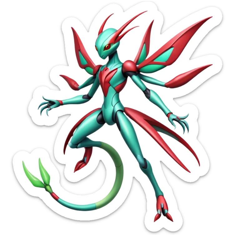  Cool Edgy Shiny Futuristic Ethereal Legendary Scizor-Deoxys-Digimon-Schyther-Flygon-hybrid full body sticker