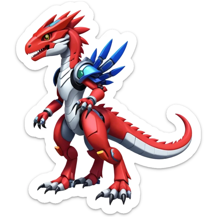 Furry maned Cool Edgy Futuristic shiny colorful cyborg-Digimon-Fakemon-Guilmon-Velociraptor-Mecha full body  sticker