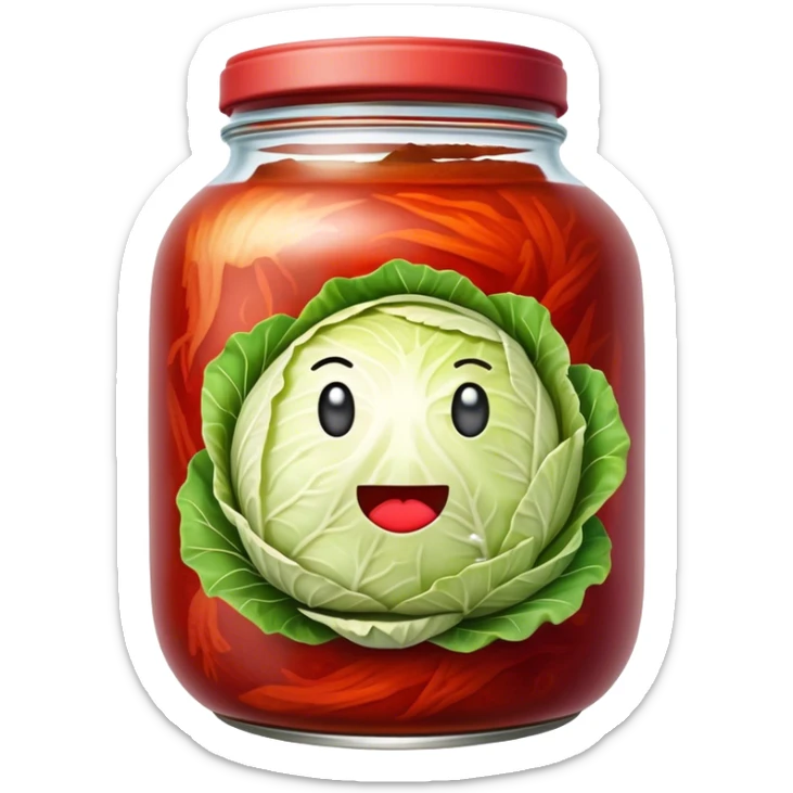 Kimchi Cinematic Realistic Kimchi Dish Emoji, depicted as spicy, fermented cabbage with vibrant red hues neatly served in a traditional jar, rendered with dynamic textures and bold, appetizing lighting. sticker