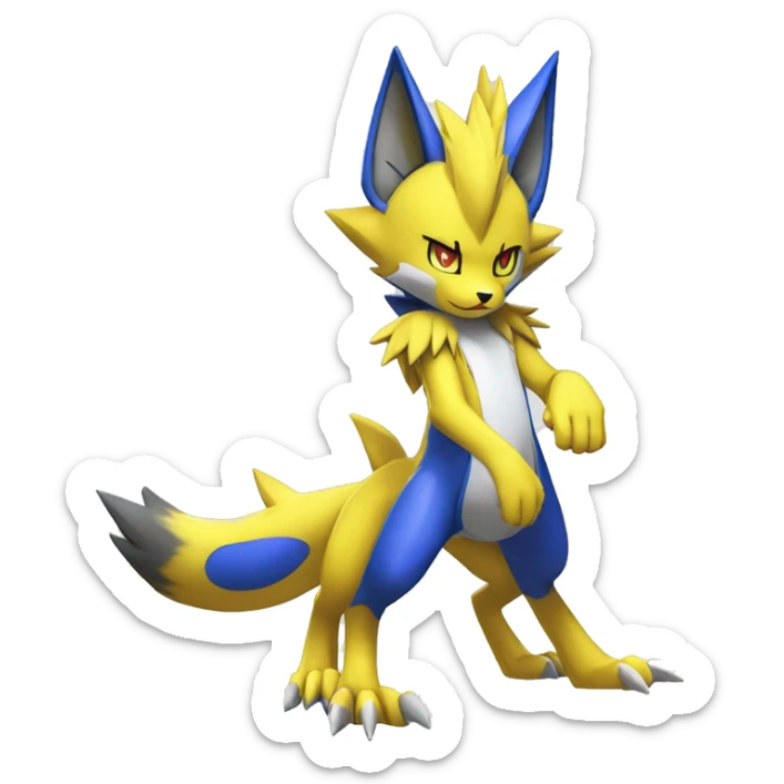 Yellow Shiny Colorful Anthro Edgy Cool Sonic-Zeraora-Renamon-Pokémon-Fakémon with shiny blue markings Full Body Detailed High Quality  sticker