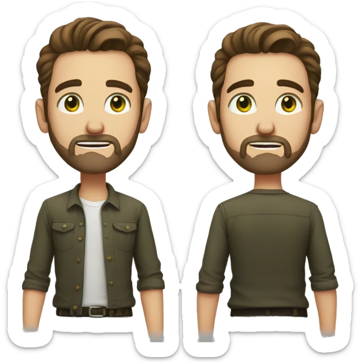 man, short brown hair, short beard, VERY LONG AND POINTY nose, white, green eyes sticker