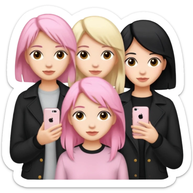 Girlfriend emoji - 5 white girlfriends, 1 with pale pink hair, 2 with black hair, 1 with medium blonde hair  sticker