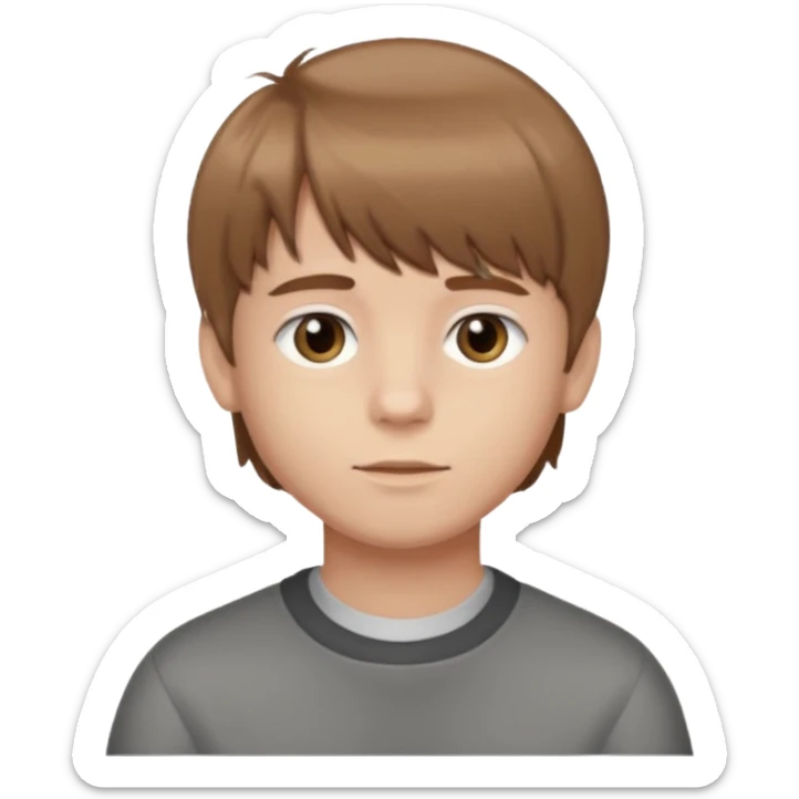 Crie um emoji de um menino com o cabelo castanho claro com uma franja e o corte low fade zumbi sticker