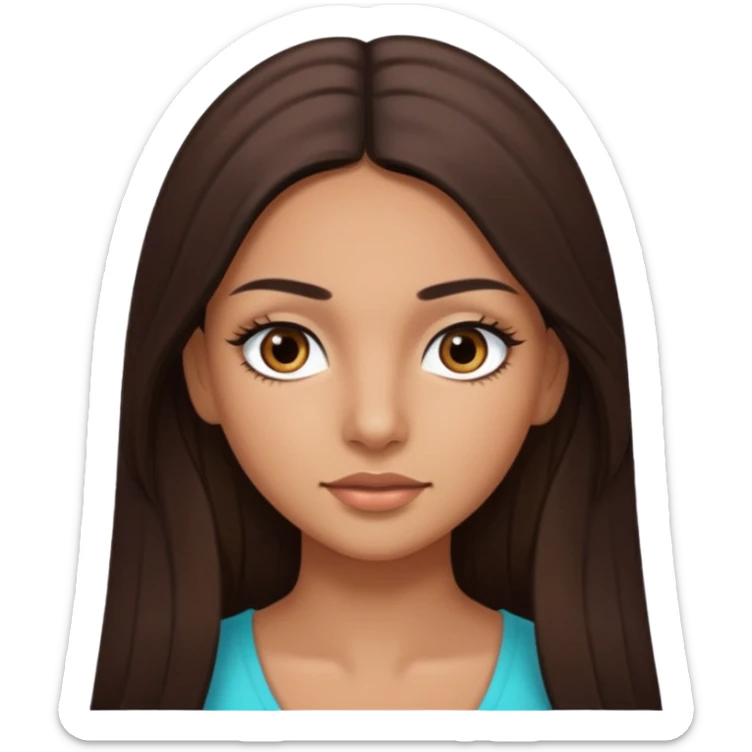 latina girl with straight long brown hair, dark dark brown eyes and lashes no bangs sticker