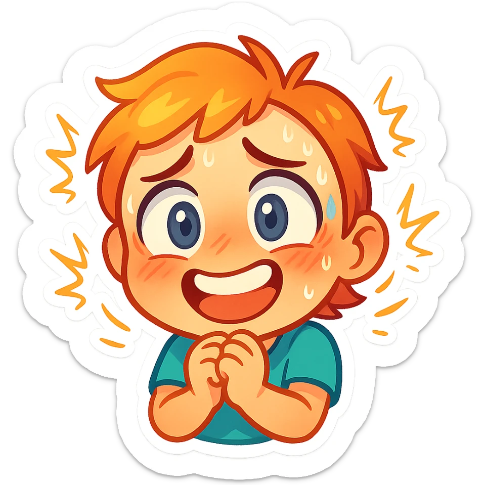emoji representing the emotion of 'anticipanic', a creative blend of anticipation and panic, anxious yet hopeful expression with vibrant, dynamic colors and a slightly frantic look sticker