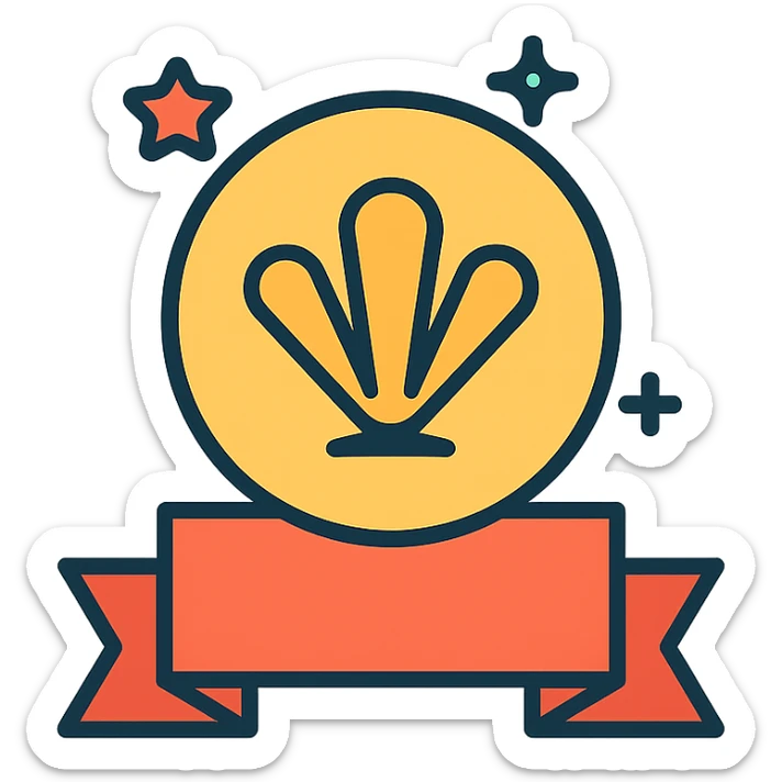 vector icon of a gold fan favorite emblem with subtle colorful accents, elegant and minimalist flat design, isolated on white, award badge style, 2D flat vector, trending icon look, soft shadows, no text, commercial use sticker