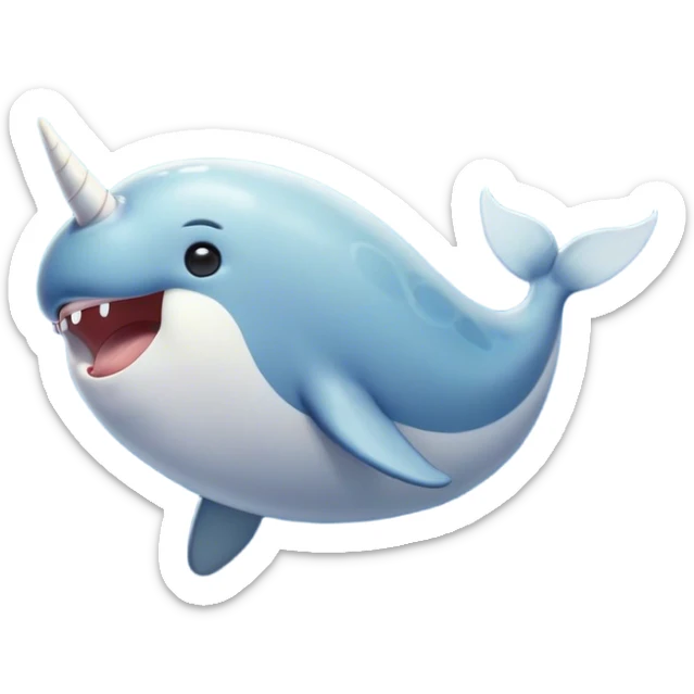 Cinematic Cute Yawning Narwhal Portrait Emoji, Head tilted slightly with a dramatic, wide-open yawn, showcasing a sleek, graceful form and a subtly curved tusk, sleepy eyes half-closed in drowsy contentment, Simplified yet irresistibly adorable features, highly detailed, glowing with a soft, cozy oceanic glow, high shine, relaxed yet expressive, stylized with a touch of whimsical charm, bright and endearing, soft glowing outline, capturing the essence of a drowsy yet affectionate sea guardian that seems ready to drift out of the screen for a nap! sticker