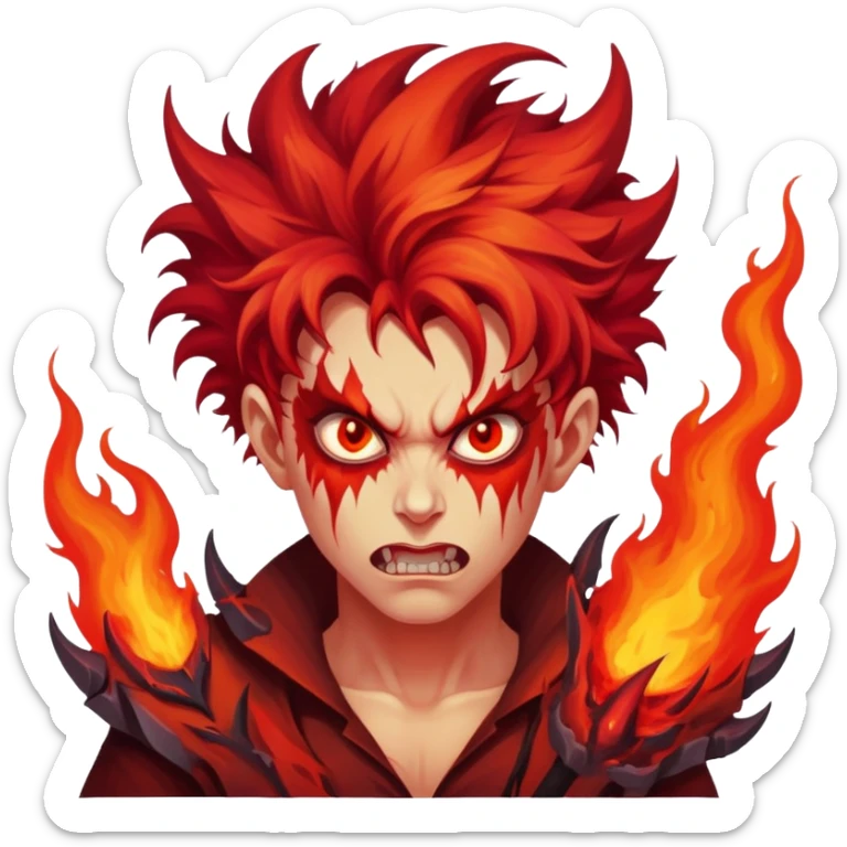 Wild demonic artist with crazy hair and fiery eyes, painting chaotic hellish scenes sticker