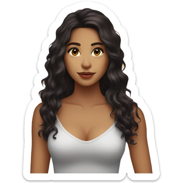 girl latina wavy long hair black dark brown almond eyes sticker