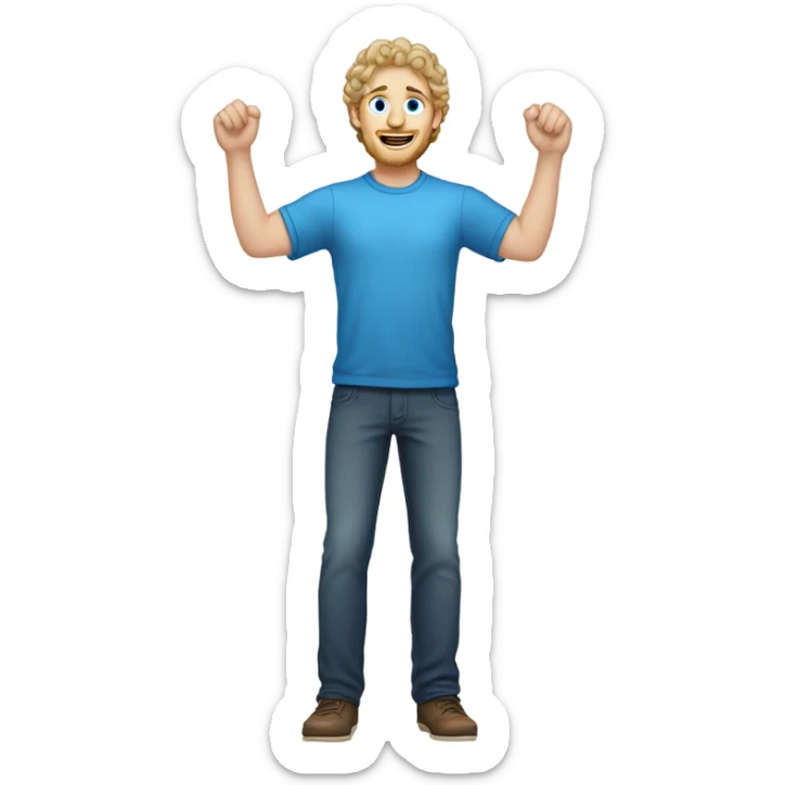 full body raised arms dark curl blonde 30yo man blue eyed pale skin sticker