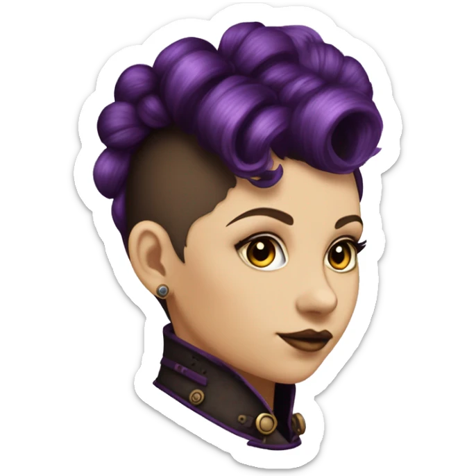 steampunk profile short hair faux-hawk purple Victorian on Caucasian girl with small nose round fat face sticker