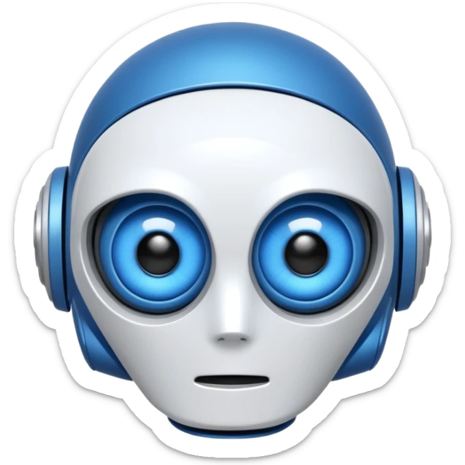 tête de robot cosmonaute bleu et blanc avec des yeux plié bleu style cartoon sticker