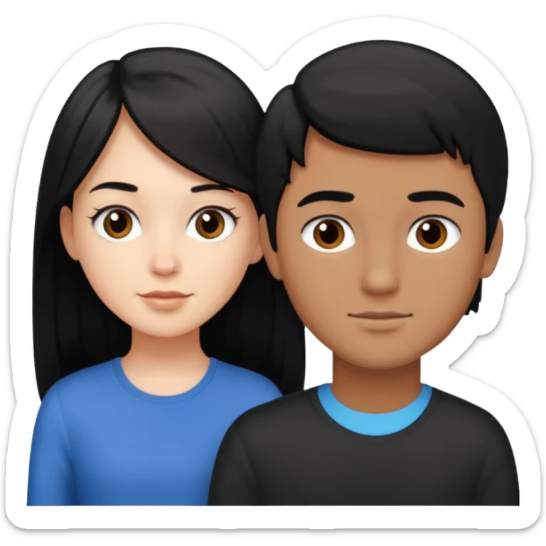 White girl with long black hair, brown boy with short black hair sticker