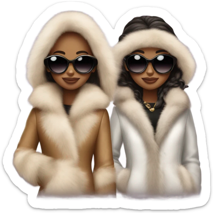 two teenage girls wearing fur coat and sunglasses glamour sticker