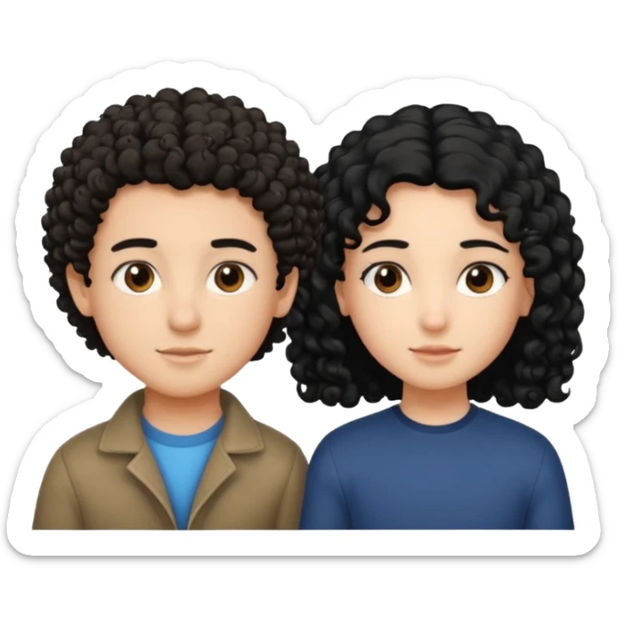 Un garçon cheveux boucle et yeux marron clair et une fille cheveux noir lisse côte à cote  sticker