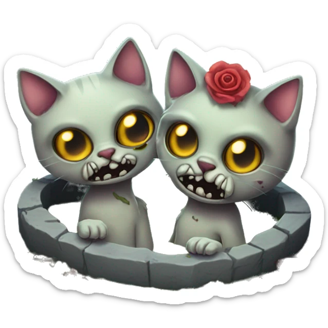 two undead zombie cats in love coming out of graves sticker