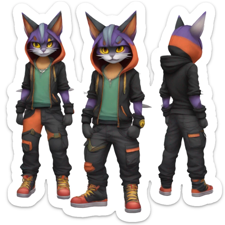 Cool Anthro Noivern-Litten-BatCat-Pokémon with edgy stripes hoodie spiked collar punk techwear Cargo Pants Full Body sticker