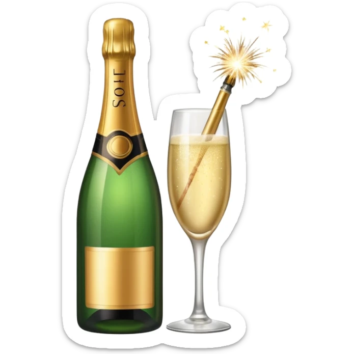 champagne bottle and champagne glasses and champagne sparklers  sticker