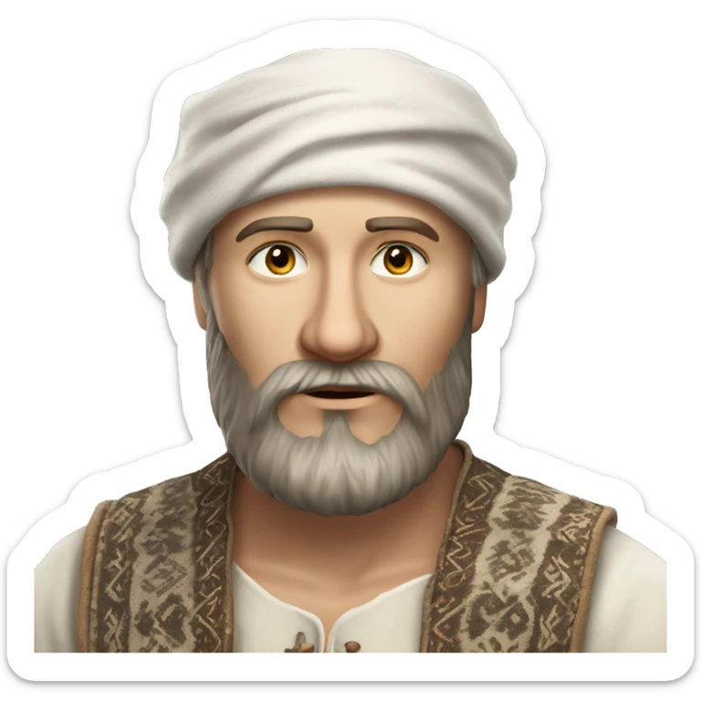 photorealistic white slavic peasant with beard  Slavic ethnic clothing sticker