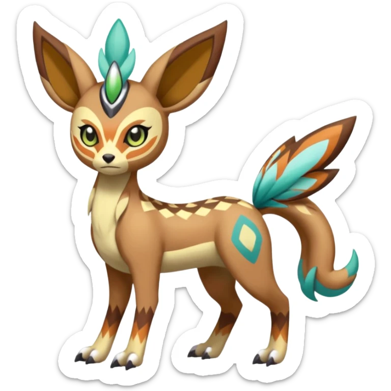Tribal Colorful Exotic Fionbri-Falvie-Vernid-Meloetta-Pokémon-Fakémon-Digimon-Spectrobe-hybrid-fusion, full body sticker