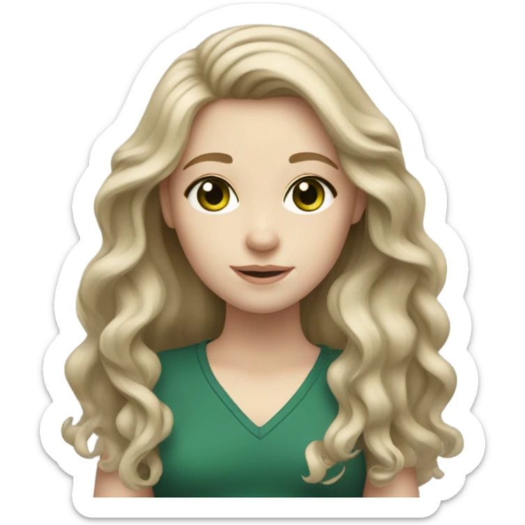 A girl with long wavy dark ash blond hair with dark green eyes and pale skin  sticker