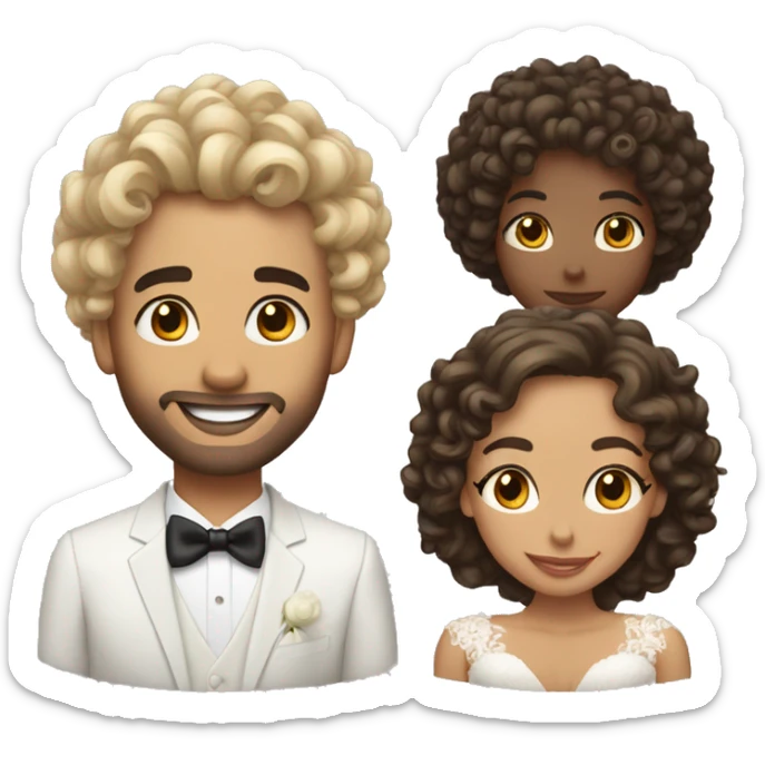 a wedding the man light skin with medium curly hair and the women light skin with long curly hair sticker